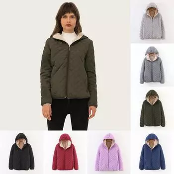 Зимняя одежда, новая, тонкая и узкая, клетчатая, из овечьей шерсти, с капюшоном, утолщенная, теплая, с хлопковой подкладкой, женская, больших размеров S фиолетовый