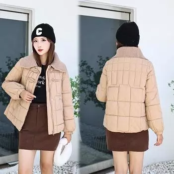 Зимняя одежда, новый модный дизайн, вязаный кукольный воротник, теплый пуховик для женщин M чёрный