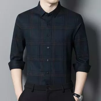 Зимняя одежда, осенняя одежда для пап, рубашка из кашемира и шерсти для мужчин среднего возраста, модная повседневная свободная теплая рубашка в клетку M