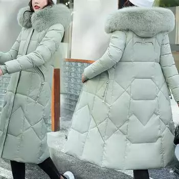 Зимняя одежда Пальто Парки Зимняя куртка Женская с капюшоном и меховым воротником Парка Толстые теплые женские куртки Студенческие пальто Женская одежда S красный