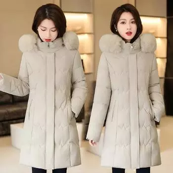 Зимняя одежда Пальто Парки Зимняя куртка Женская парка с капюшоном и меховым воротником Толстые теплые женские куртки Студенческие пальто Женская одежда XXL белый