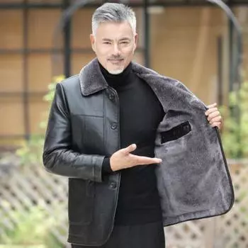 Зимняя одежда, пальто, утепленный меховой костюм на флисовой подкладке, костюм из искусственной кожи, мужская одежда 175