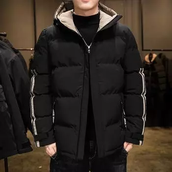 Зимняя одежда с хлопковой подкладкой, мужская модная куртка с пухом и хлопковой подкладкой, пуховик для отдыха M чёрный