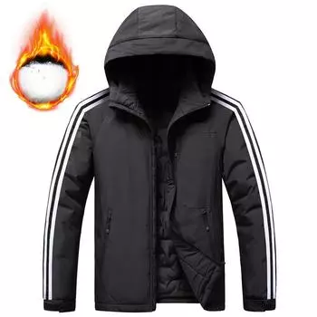 Зимняя одежда с хлопковой подкладкой Мужская трехсторонняя мужская одежда с хлопковой подкладкой с капюшоном Теплая куртка Зимняя популярная одежда с пуховой подкладкой из хлопка S чёрный