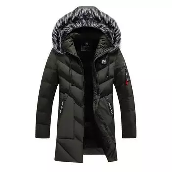 Зимняя одежда с хлопковой подкладкой, средняя и длинная, утепленная, утепленная, съемная шапка, мужское облегающее повседневное пальто с хлопковой подкладкой L