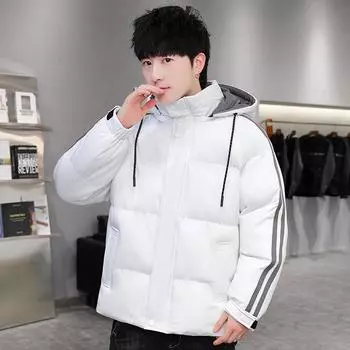 Зимняя одежда с капюшоном из утолщенного хлопка, мужская повседневная модная теплая хлопковая одежда, куртка, одежда для хлеба, мужская одежда M чёрный