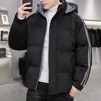 Зимняя одежда с капюшоном из утолщенного хлопка, мужская повседневная модная теплая хлопковая одежда, куртка, одежда для хлеба, мужская одежда M белый
