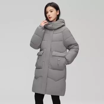 Зимняя одежда с пуховой подкладкой, женские новые свободные утолщенные куртки с подкладкой, средние и длинные куртки с подкладкой до колена M серый