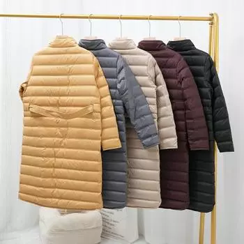 Зимняя одежда Средний и длинный воротник-стойка Соответствие цветов Модный темперамент Корейская версия белой утиной пуховой теплой куртки M