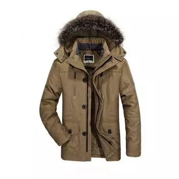 Зимняя одежда Средняя и длинная одежда с хлопковой подкладкой Мужская бархатная утолщенная одежда большого размера для людей среднего и пожилого возраста Теплая хлопковая одежда Куртка с капюшоном L