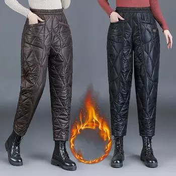 Зимняя одежда, толстые теплые пуховые хлопковые брюки. Женские верхние брюки с высокой талией среднего и старшего возраста. XL чёрный