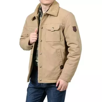 Зимняя одежда Утолщенная бархатная куртка для мужчин среднего возраста Повседневная теплая мужская одежда Весенняя и осенняя куртка для мужчин среднего возраста и пожилых людей M тёмно-синий