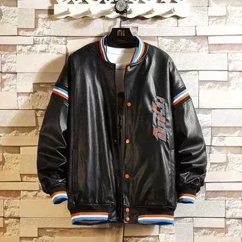 Зимняя одинарная утолщенная куртка в гонконгском стиле, повседневная хлопковая кожаная куртка с бейсбольным воротником, молодежная утолщенная мужская куртка с вышивкой S чёрный