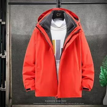 Зимняя однотонная флисовая внутренняя куртка 3 в 1 куртка для мужчин и женщин, модное пальто ветрозащитная теплая куртка для ежедневного отдыха и прогулок на свежем воздухе M оранжевый