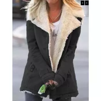 Зимняя однотонная плюшевая куртка средней длины с длинными рукавами для женщин S коричневый