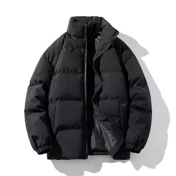 Зимняя однотонная свободная утолщенная хлопковая куртка с воротником-стойкой, повседневное хлопковое пальто L чёрный