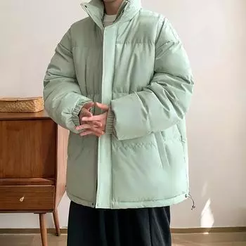 Зимняя однотонная утепленная куртка с воротником-стойкой и хлопковой подкладкой, мужская американская ретро-свободная и универсальная куртка с хлопковой подкладкой, повседневная куртка из хлеба S чёрный