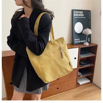 Зимняя однотонная винтажная холщовая сумка на плечо, модная сумка для отдыха и творчества, студенческая сумка, большая вместимость, женская сумка-тоут 26 x 30 x 15cm чёрный