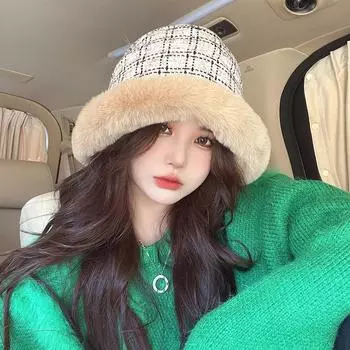 Зимняя панама для защиты ушей, плюшевая, Thousand Bird Checker, устойчивая к холоду, утолщенная, теплая, лучшая в 2024 году, шапка Lei Feng 56-58cm