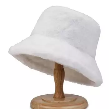 Зимняя панама из искусственного меха для женщин и мужчин, пушистая теплая шапка, женская пушистая рыбацкая шапка для повседневного использования, поездок, спорта, катания на лыжах белый