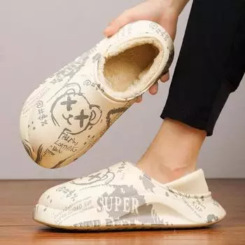 Зимняя пара плюс бархат теплые хлопковые туфли ленивые туфли повседневная мода плюс хлопковые тапочки 35-45 35 чёрный