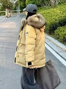 Зимняя пара, пуховик-карго с длинными рукавами, женский новый пуховик средней длины с меховым воротником, толстый теплый пуховик, пальто S чёрный