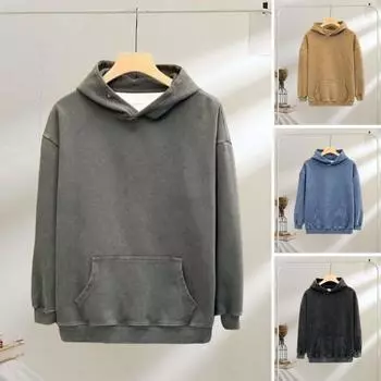 Зимняя пара толстовка с капюшоном с эффектом потертости в стиле ретро свободный свитер с капюшоном длинный рукав унисекс M серый
