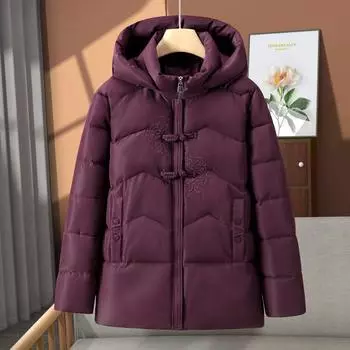 Зимняя парка для женщин среднего возраста с капюшоном, повседневные пальто больших размеров для женщин, толстая теплая куртка XL чёрный