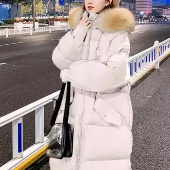 Зимняя парка с длинным капюшоном из искусственного меха, женская парка весом 95 кг, свободные теплые хлопковые куртки, корейская модная зимняя одежда, стеганые пальто с подкладкой S зелёный