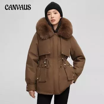 Зимняя парка женская куртка больших размеров из хлопка с подкладкой, капюшоном, большим воротником, защитой от холода, одно пальто, три вида одежды M чёрный