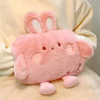 Зимняя перезаряжаемая теплая сумка для воды, симпатичная плюшевая грелка для рук, согревающее сокровище, офисный горячий компресс для талии, живота, согревающее сокровище Pink rabbit