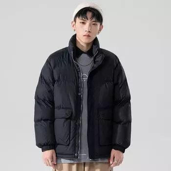 Зимняя персонализированная серая теплая хлопковая куртка на молнии с боковым карманом, утолщенная свободная мужская куртка с воротником-стойкой и капюшоном M