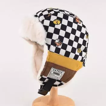 Зимняя пилотская кепка Lei Feng, женская, с рисунком в шахматную клетку, хлопковая шапка с рисунком в шахматную клетку, мужская, защита ушей, теплая, для езды на байкере One Size красный
