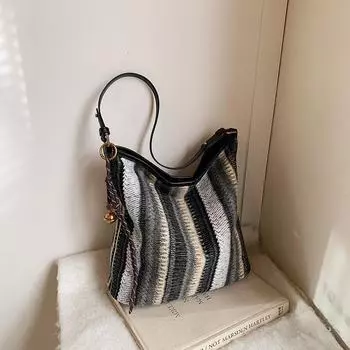 Зимняя плетеная соломенная сумка-тоут 2024 года — большая вместительная сумка через плечо 35*13*30 коричневый