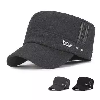 Зимняя плоская кепка для людей среднего и пожилого возраста, кепка капитана, бархатная теплая кепка для защиты ушей от холода чёрный