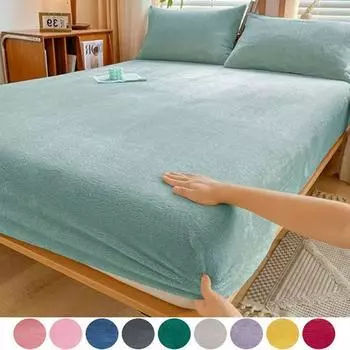 Зимняя плюшевая эластичная простыня на двуспальной кровати, мягкое теплое бархатное покрывало, наматрасник, защита для постельного белья, Twin Queen King 90cmx200cm Only a Sheet