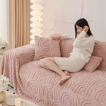 Зимняя плюшевая и толстая диванная подушка с кошачьим ощущением, противоскользящая подушка сиденья, минималистское зимнее диванное полотенце кремового цвета, ткань с полным покрытием 180*130cm