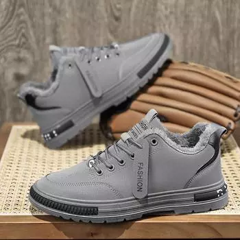 Зимняя плюшевая мужская обувь, новая рабочая одежда, кроссовки для походов на толстой подошве, модные универсальные нескользящие кроссовки, повседневная обувь для сноуборда 2024 39 хаки