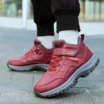 Зимняя плюшевая обувь, уличные нескользящие женские кроссовки, водонепроницаемые теплые зимние ботильоны 36 красный