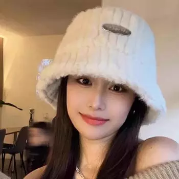 Зимняя плюшевая панама женская 2024 новая универсальная высококачественная плюшевая утолщенная большая окружность головы теплая панама прилив M (56-58cm) letter mark DOR