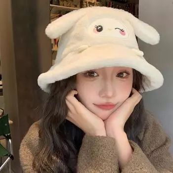 Зимняя плюшевая панама женская мультяшная милая и симпатичная студенческая теплая плюшевая панама с изображением лица маленькая панама M56-58cm
