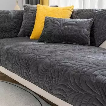 Зимняя плюшевая подушка для дивана, универсальная круглый год, высококачественная утолщенная подушка для сиденья, простой серый противоскользящий чехол на спинку, тканевый чехол 70*70