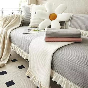 Зимняя плюшевая подушка для дивана, универсальная нескользящая подушка для четырех сезонов, простой современный чехол, универсальный утепленный тканевый чехол с полным покрытием 70*70cm