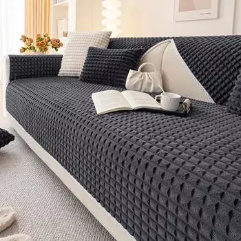 Зимняя плюшевая подушка для дивана, утолщенная теплая нескользящая крышка для дивана, универсальное универсальное полотенце для дивана, ткань с полным покрытием 70x70cm белый