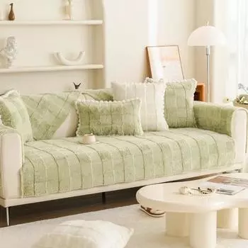 Зимняя плюшевая подушка для дивана, утолщенный диван для гостиной, теплая подушка для спинки дивана, простой нескользящий подлокотник для дивана, мягкое полотенце от пыли 70x70cm 1pcs