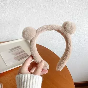 Зимняя плюшевая повязка для волос с милыми медвежьими ушками, повязка на голову для макияжа, повязка на голову для женщин и девочек, повязка на голову, обруч, аксессуары, резинка для волос, головной убор, головной убор
