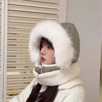 Зимняя плюшевая шапка-мешок женская симпатичная вязаная теплая пуховая хлопковая шапка утолщенная защитная шерстяная шапка Lei Feng one size fits all хаки