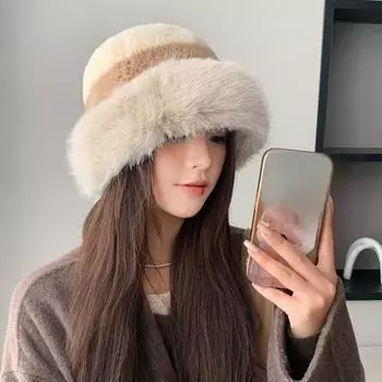 Зимняя плюшевая шапка рыбака женская повседневная теплая шапка искусственный мех кролика плюшевая шапка женская M чёрный