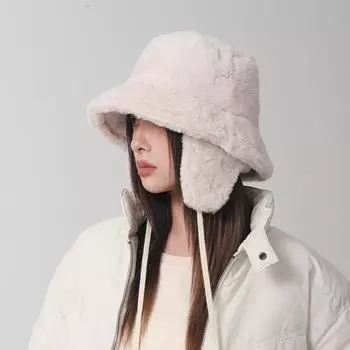 Зимняя плюшевая шапка-ведро для женщин из искусственного меха для защиты ушей, рыболовная шапка, женская однотонная толстая теплая шапка для бассейна One Size