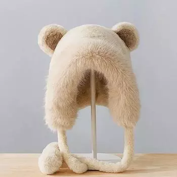 Зимняя плюшевая шапка женская новая милая осенне-зимняя плюшевая шапка с медведем защита ушей холодная и теплая милая Adjust